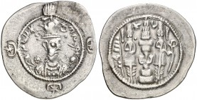 Año 10 (588 d.C.). Imperio Sasánida. Hormazd IV. MI (Myshan). Dracma. (Mitchiner A. & C. W. 1088). 4,05 g. MBC+.