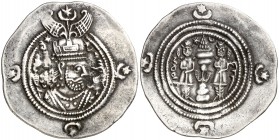 Año 17 (616 d.C.). Imperio Sasánida. Kushru II. DA (Darabgard). Dracma. (Mitchiner A. & C. W. 1128 sim). 4,07 g. MBC+.