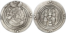 Año 35 (625 d.C.). Imperio Sasánida. Kushru II. GN (Gandishahpuhr). Dracma. (Mitchiner A. & C. W. 1154 sim). 3,03 g. MBC.