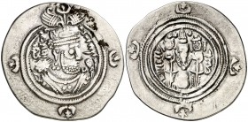 Año 29 (589 d.C.). Imperio Sasánida. Kushru II. NYHCh (Ctesiphon). Dracma. (Mitchiner A. & C. W. 1167 sim). 3,55 g. MBC/MBC+.