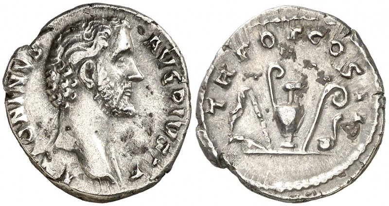 (139 d.C.). Antonino pío. Denario. (Spink 4113 var) (S. 876) (RIC. 56). 2,85 g. ...