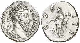 (170 d.C.). Marco Aurelio. Denario. (Spink 4888) (S. 136) (RIC. 215). 3,15 g. Ex Colección Manuela Etcheverría. MBC+.