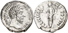 (169 d.C.). Marco Aurelio. Denario. (Spink 4898 var) (S. 181) (RIC. 218). 3,69 g. Ex Colección Manuela Etcheverría. MBC+.
