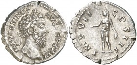 (175 d.C.). Marco Aurelio. Denario. (Spink 4909 var) (S. 322) (RIC. 311). 3,30 g. Ex Colección Manuela Etcheverría. EBC-.