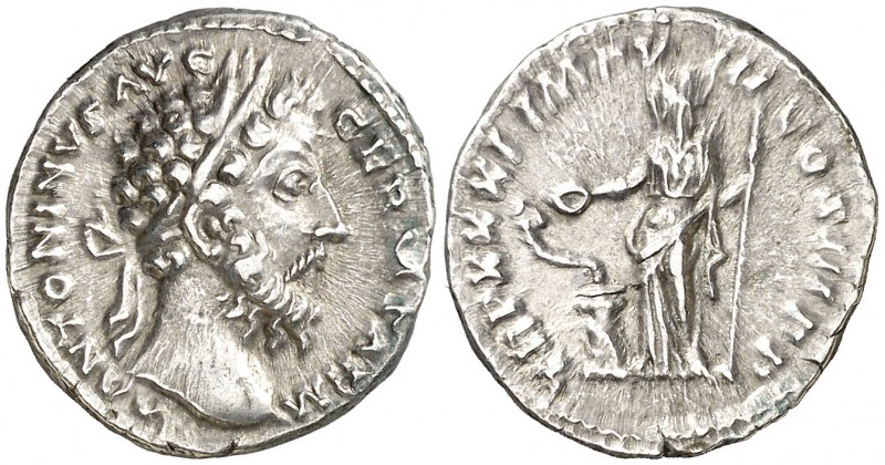 (177 d.C.). Marco Aurelio. Denario. (Spink 4943 var) (S. 944) (RIC. 373). 3,13 g...