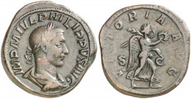 (244-245 d.C.). Filipo I. Sestercio. (Spink 9020) (Co. 228) (RIC. 191a). 24,74 g. Ex Colección Manuela Etcheverría. MBC+/MBC.
