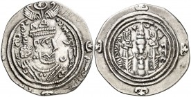Año 60 (= Año 72/692 d.C.). Tipo arabo-sasánida. A nombre de Kushru II, pero bajo dominación Omeya. SK (Sakastan). Dracma. (Mitch. A. & C. W. 1345) (M...
