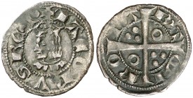 Jaume II (1291-1327). Barcelona. Diner. (Cru.V.S. 348.1) (Cru.C.G. 2162a). 0,88 g. Letras A y V latinas. Buen ejemplar. MBC+.