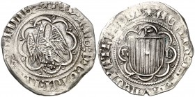 Frederic IV de Sicília (1355-1377). Sicília. Pirral. (Cru.V.S. 657) (Cru.C.G. 2637). 3,28 g. Leyendas confusas por doble acuñación. Ex Áureo 05/04/199...