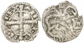 Alfonso IX (1188-1230). Santiago de Compostela. Dinero. (AB. 130.3) (M.M. A9:5.15). 0,59 g. Cospel faltado. Escasa. (MBC-).