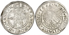 1530. Carlos I. Isny. 1 batzen. (Kr. MB17) (W. Schulten 1383). 3,45 g. Fecha de dos dígitos. Parte de brillo original. Rara. MBC.