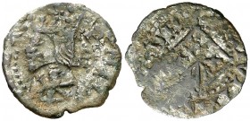 s/d. Felipe II. Vic. 1 diner. (Cru.L. 2241) (Cru.C.G. 3899e). 0,69 g. Contramarca: león (realizada en 1579). MBC-.