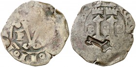 (1564). Felipe II. 2,75 g. Resello llave (Jamaica) (De Mey 830) sobre 4 maravedís de Juana y Carlos, Santo Domingo (1504-1555). Ex Áureo 27/10/2005, n...