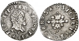 s/d. Felipe II. Nápoles. MAL-CI. 1/2 carlino. (Vti. 305) (MIR. 186/4) (Pannuti-Riccio 46d). 1,29 g. MBC-/MBC.