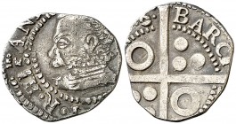 (159)6. Felipe II. Barcelona. 1 croat. (Cal. 605). 2,13 g. Recortada. (MBC).