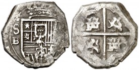(1597 ó 1598). Felipe II. Sevilla. B. 1 real. (Cal. tipo 414). 3,28 g. Tipo "OMNIVM". BC+.