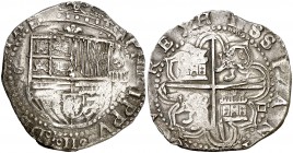 s/d. Felipe II. Sevilla. . 4 reales. (Cal. 391). 13,54 g. Flor de lis entre escudo y corona. MBC-.