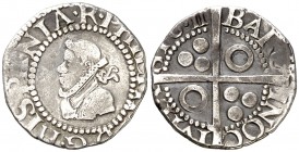 1611. Felipe III. Barcelona. 1/2 croat. (Cal. 531). 1,49 g. La cruz del reverso corta la leyenda. MBC-.