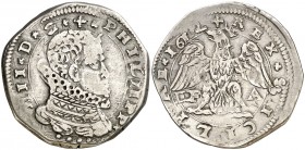 1612. Felipe III. Messina. DF-A. 4 taris. (Vti. 131) (Cru.C.G. 4365f). 10,38 g. Ex Colección Rocaberti, Áureo 19/05/1992, nº 367. Ex Colección Balsach...