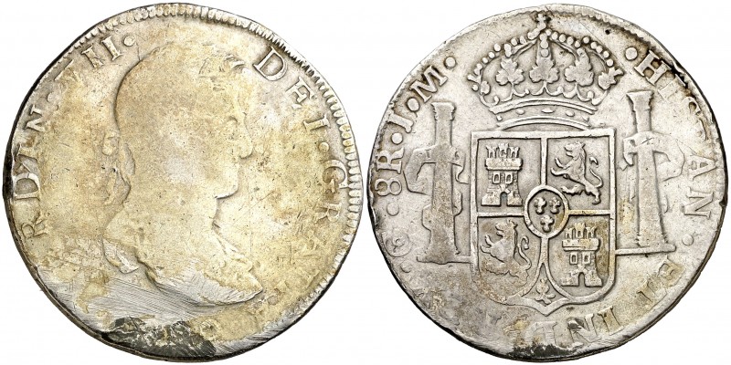 1822. Fernando VII. Guanajuato. JM. 8 reales. (Cal. 454). 25,97 g. Golpes y raya...