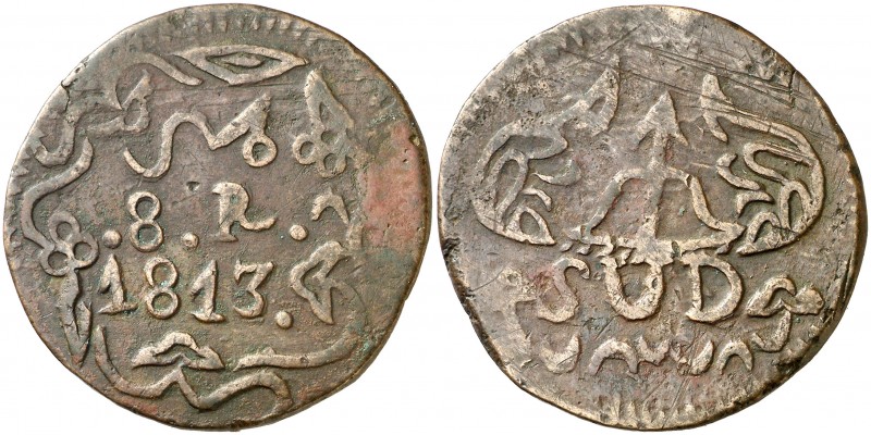 1813. Fernando VII. Morelos. 8 reales. (Cal. 578). 15,08 g. CU. MBC/MBC-.