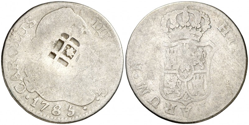 (1841). 5,28 g. Resello de Vique (Cuba) (De Mey 481) sobre 2 reales de Carlos II...