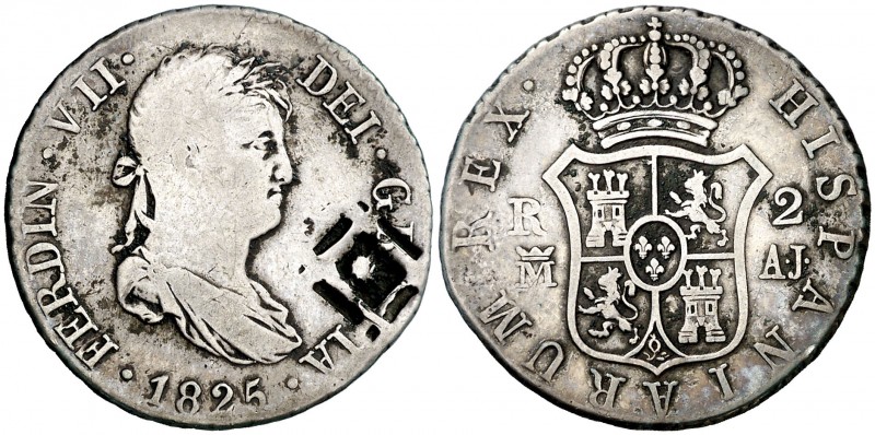 (1841). 5,73 g. Resello de Vique (Cuba) (De Mey 481) sobre 2 reales de Fernando ...