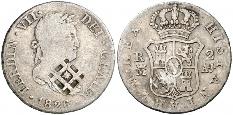 (1841). 5,70 g. Resello de Vique (Cuba) (De Mey 481) sobre 2 reales de Fernando ...