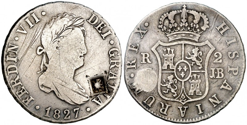 (1841). 5,69 g. Resello de Vique (Cuba) (De Mey 481 var) sobre 2 reales de Ferna...