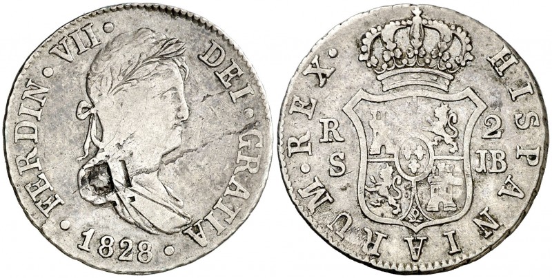 (1841). 5,76 g. Resello de Vique (Cuba) (De Mey 481) sobre 2 reales de Fernando ...