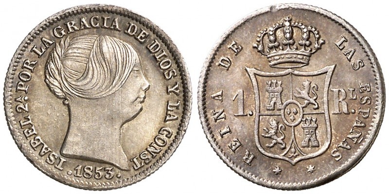 1853. Isabel II. Madrid. 1 real. (Cal. 419). 1,25 g. Ex Colección Anastasia de Q...