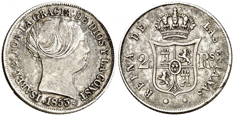 1853. Isabel II. Barcelona. 2 reales. (Cal. 344). 2,57 g. MBC.