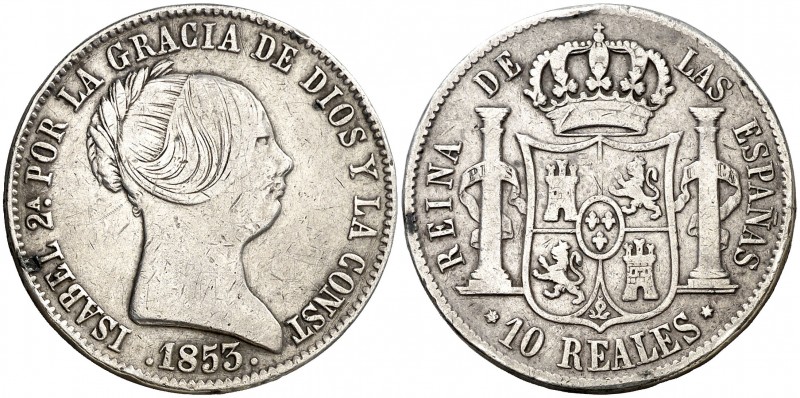 1853. Isabel II. Madrid. 10 reales. (Cal. 223). 12,95 g. MBC-.