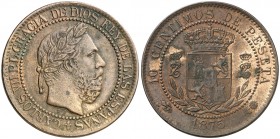 1875. Carlos VII, Pretendiente. Oñate. 10 céntimos. (Cal. 8). 10 g. Parte de brillo original. MBC.