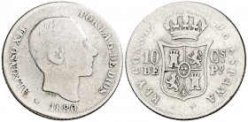 1880. Alfonso XII. Manila. 10 centavos. (Cal. 93). 2,52 g. Rayitas. Rara. BC.