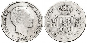 1883/2. Alfonso XII. Manila. 10 centavos. (Cal. 96 var). 2,50 g. Rayitas. BC+/MBC-.