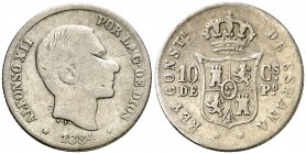 1884. Alfonso XII. Manila. 10 centavos. (Cal. 97). 2,42 g. Rayitas. Rara. BC.