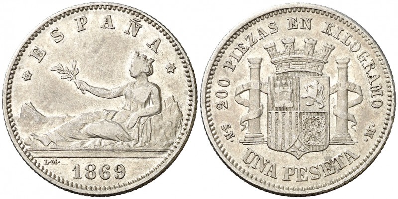 1869*1869. Gobierno Provisional. SNM. 1 peseta. (Cal. 15). 4,96 g. ESPAÑA. Rara....