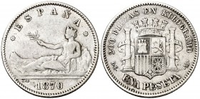 1870*1873. I República. DEM. 1 peseta. (Cal. 4). 4,96 g. MBC-/MBC.