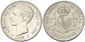 1876*1876. Alfonso XII. DEM. 1 peseta. (Cal. 54). 5 g. MBC-/MBC.
