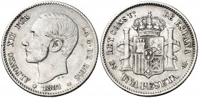 1881*1881. Alfonso XII. MSM. 1 peseta. (Cal. 56). 4,93 g. Escasa. BC+/MBC-.
