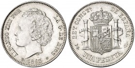 1893*1893. Alfonso XIII. PGL. 1 peseta. (Cal. 39). 4,94 g. Limpiada. Buen ejemplar. (EBC).