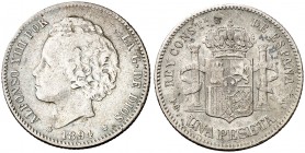 1894*1894. Alfonso XIII. PGV. 1 peseta. (Cal. 40). 4,88 g. Leves rayitas. Escasa. MBC-.