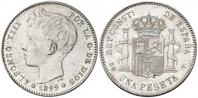 1899*1899. Alfonso XIII. SGV. 1 peseta. (Cal. 42). 5,03 g. Golpecito en canto. Brillo original. EBC.