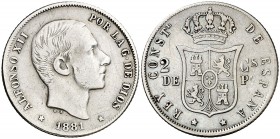 1881. Alfonso XII. Manila. 20 centavos. (Cal. 88). 5,05 g. MBC-/MBC.