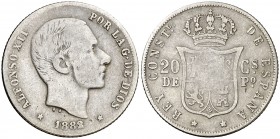 1882. Alfonso XII. Manila. 20 centavos. (Cal. 89). 4,99 g. BC+/BC.