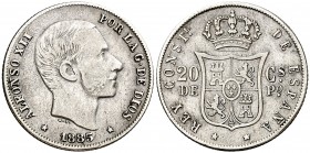 1885. Alfonso XII. Manila. 20 centavos. (Cal. 92). 5,11 g. MBC.