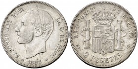 1883*1883. Alfonso XII. MSM. 2 pesetas. (Cal. 52). 9,96 g. MBC-/MBC.