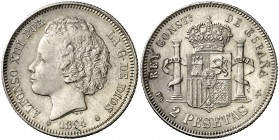 1894*1894. Alfonso XIII. PGV. 2 pesetas. (Cal. 33). 9,96 g. Escasa. MBC+.