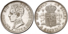 1905*1905. Alfonso XIII. SMV. 2 pesetas. (Cal. 34). 10 g. EBC+.